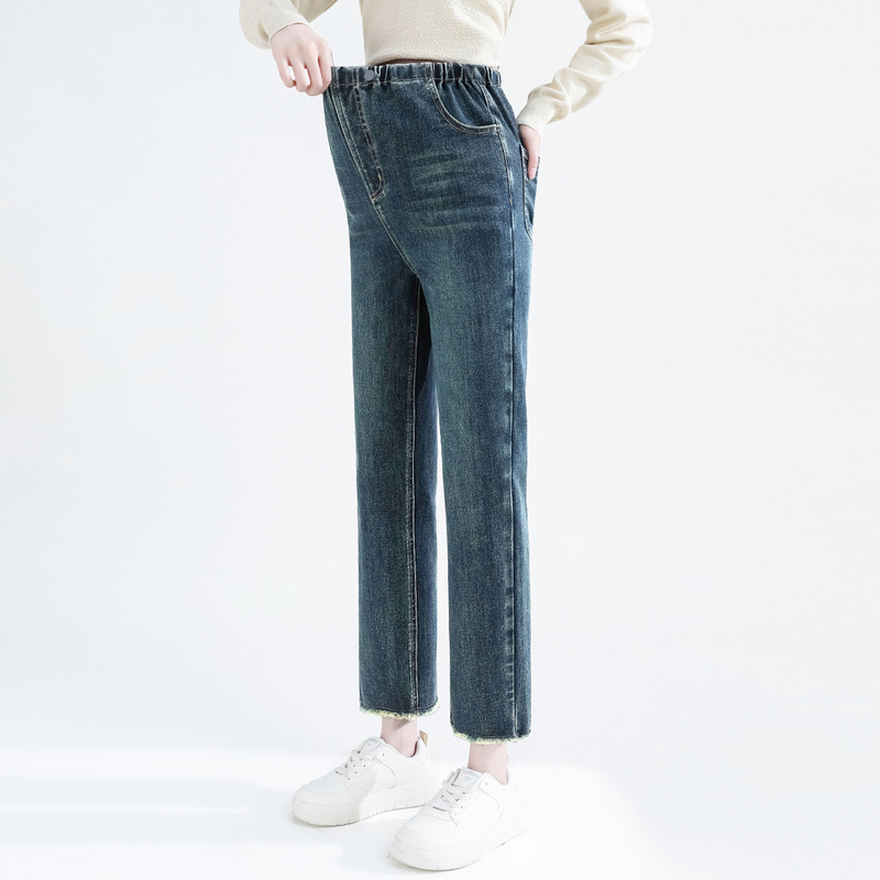 Pregnant Women's Ramp Drawstring Straight Jeans Spring and Autumn Outer Wear Abdomen-free plus size Small Women's Loose Smoke Tube Pants Pregnant Women's Ramp Drawstring Straight Jeans Spring and Autumn Outer Wear Abdomen-free plus size Small Women's Loose Smoke Tube Pants