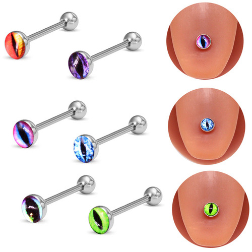 Gaibei European and American cross-border multi-color tongue nails, eye tongue nails, ox-eye tongue ornaments, stainless steel jewelry, tongue nails, piercing jewelry factory