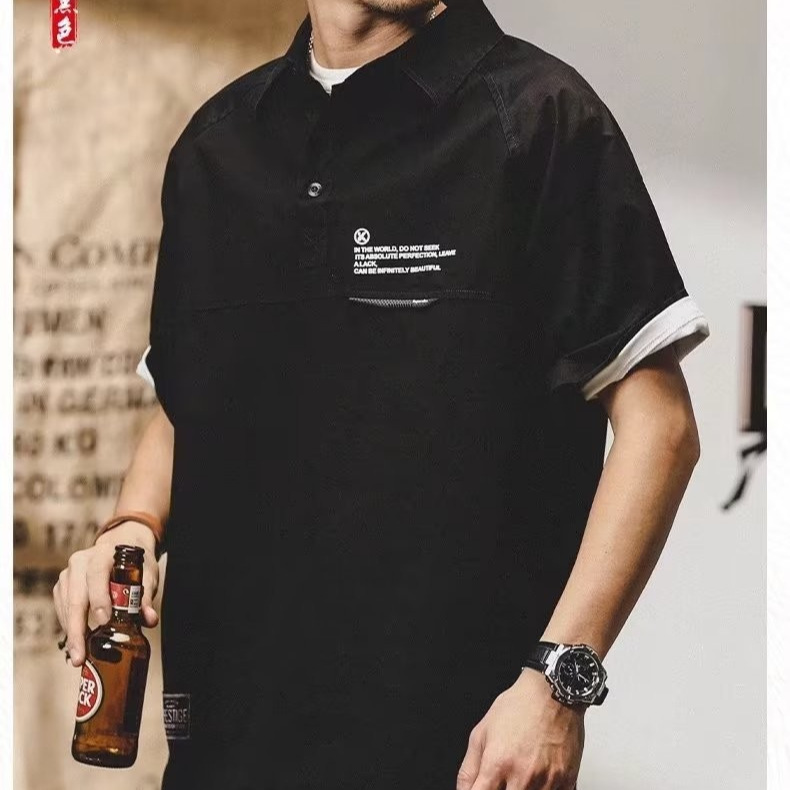 2024 nuevo polo de manga corta con solapa, camiseta de verano de marca de moda para hombres, camiseta de todo fósforo de tendencia delgada de estilo coreano