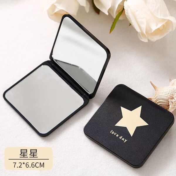 Small handheld cute folding double-sided mirror for students