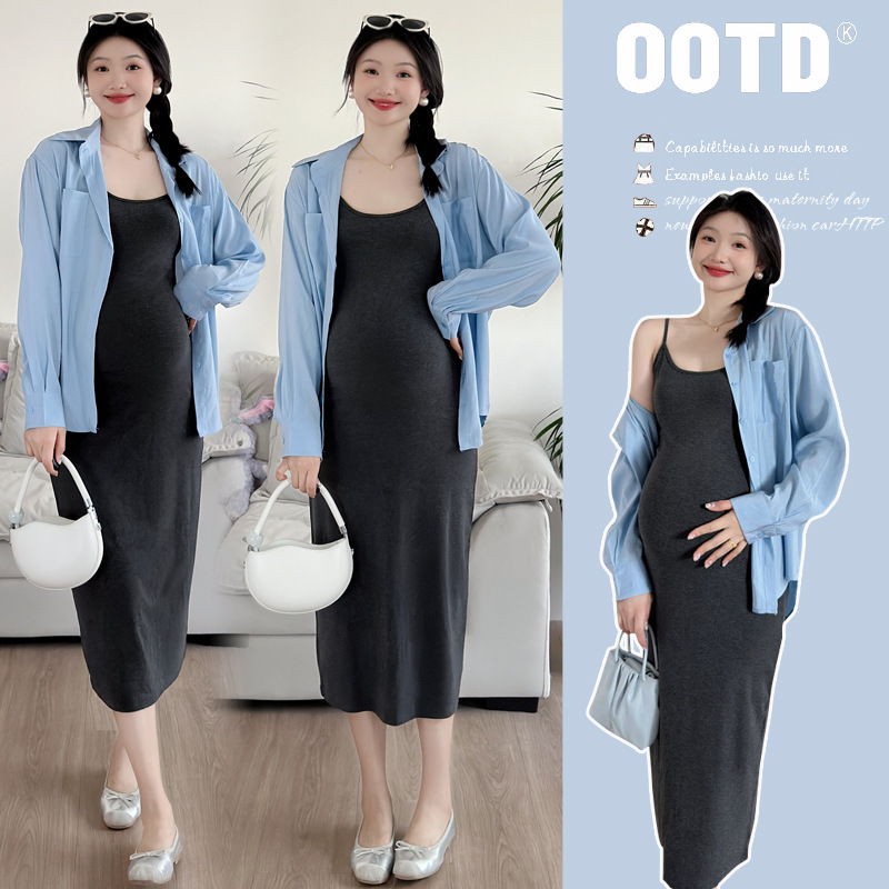 2025 new pregnant women spring dress skirt shirt two-piece pregnant women suit