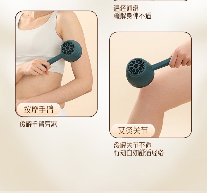 Handheld Moxibustion Jar Full Body Warming Tool with 40 Moxa Sticks Rose Gold Gua Sha Massage Set in use