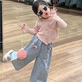 女童裤子春秋韩版百搭阔腿裤休闲牛仔裤宽松儿童外穿长裤洋气新款