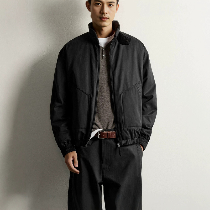 Men's loose-fitting jacket with a stand-up collar and made from technical fabric