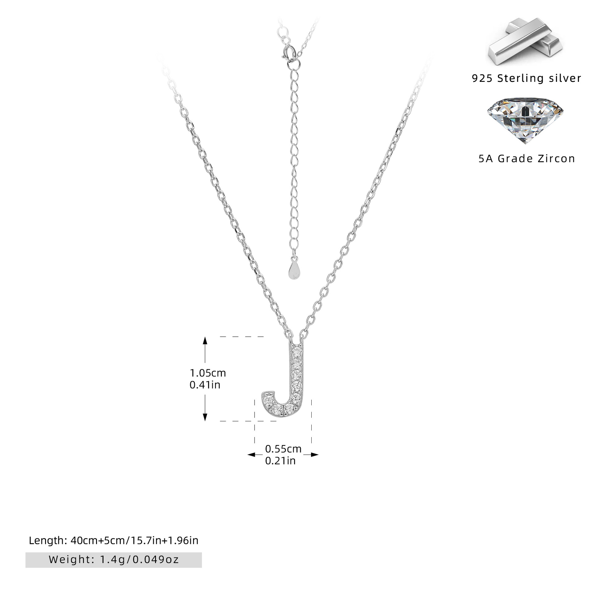 925 Silver Plated Platinum-J