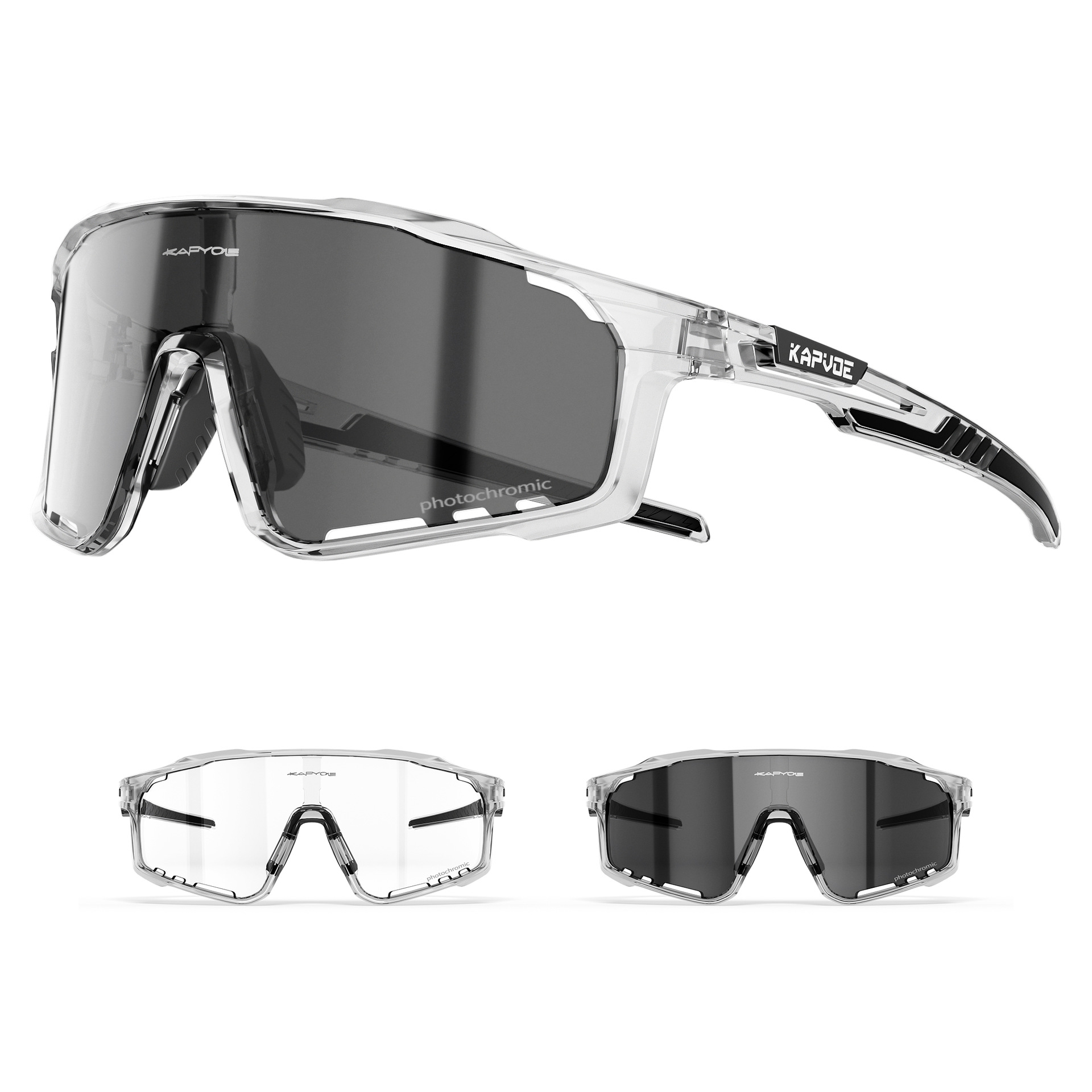 Kapvoe Color-Changing Cycling Glasses for Men and Women, Outdoor Sports, Day and Night Use, Windproof Goggles