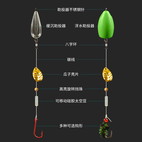 Tie melon seeds and sequins set, horse mouth lure bait, poisonous mosquito fly hook fishing set, caster, white striped micro-object bait