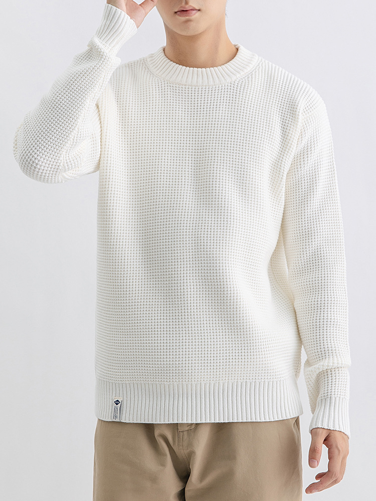 Suéter de aguja gruesa simple para hombres otoño y invierno básico de color sólido suelto camisa de punto de cuello redondo chaqueta de manga larga para hombres