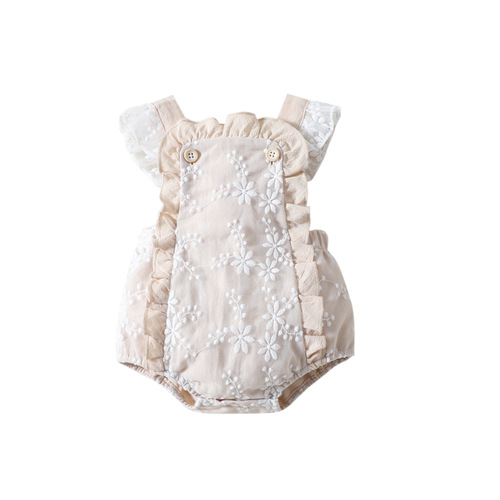 0-12M Newborn Lace Fly Sleeveless Shoulderless Blouse for Girls, Sweet and Cute Summer Backless Triangle Climbing Suit