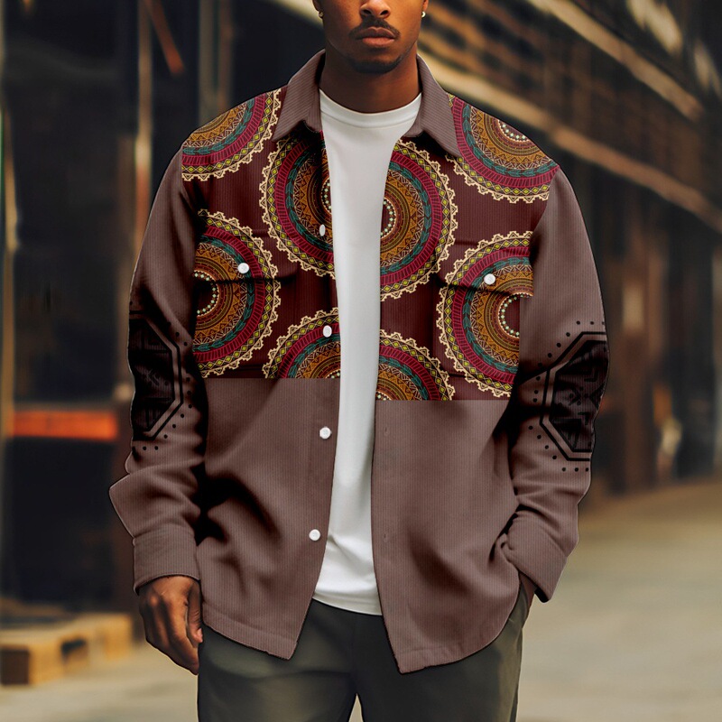 Foreign Trade New Aztec Style Personalized Casual Printed Men's Lapel Jacket Spring & Fall