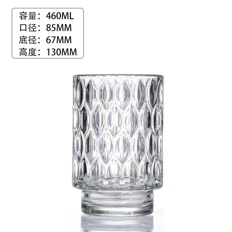 Glas de vela transparente engrosada en relieve candelabro de incienso hecha por sí mismo vasos de vela DIY recipiente de cera de boca grande adornos candelabro