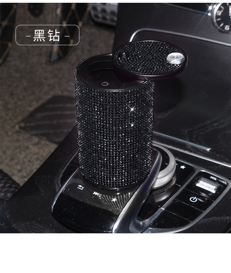 Car Ashtray with Diamonds, New Creative Metal Aluminum Alloy Flame-Retardant Ashtray with Lid, Multifunctional Car Cigarette Holder