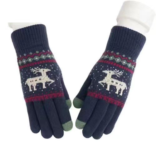 Gloves Women's new winter open-fingered thick warm big child cute student winterproof wool finger touch screen gloves