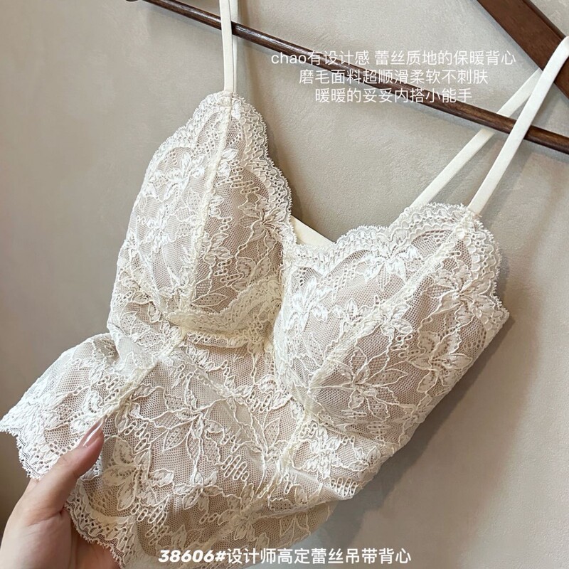 New Spring and Summer Fashionable Versatile Camisole for Women, Warm and Cute, Sexy Lace with Beautiful Back, Built-In Bra Pads, Base Layer Tank Top
