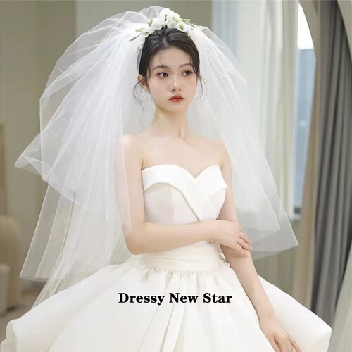 Korean style short double-layered hair comb style fluffy hard mesh veil bride wedding Korean mesh headwear travel photo white