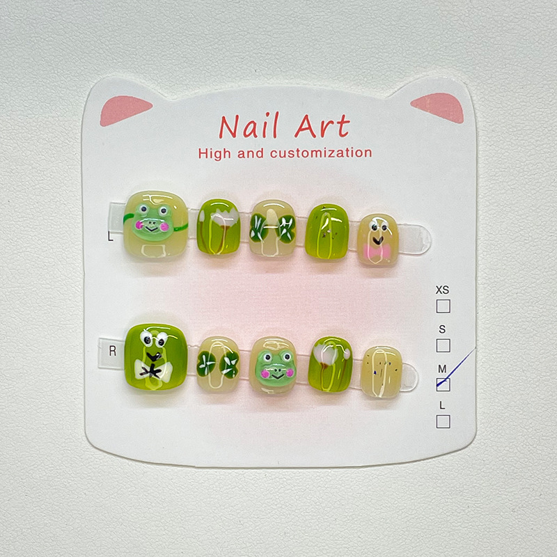 Children's Wear Armor Short Frog Green Summer Nail Art Patch Cute Three-Dimensional Cartoon Fake Nail Removable