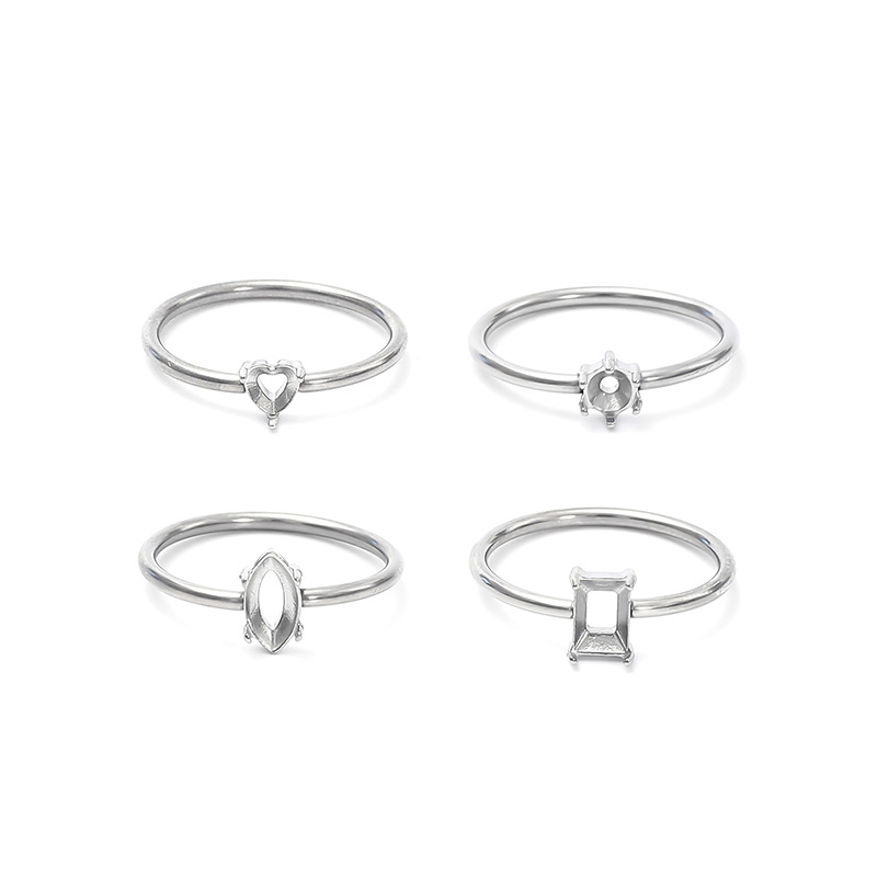 Rectangular ring with stone stainless steel with zircon heart shaped