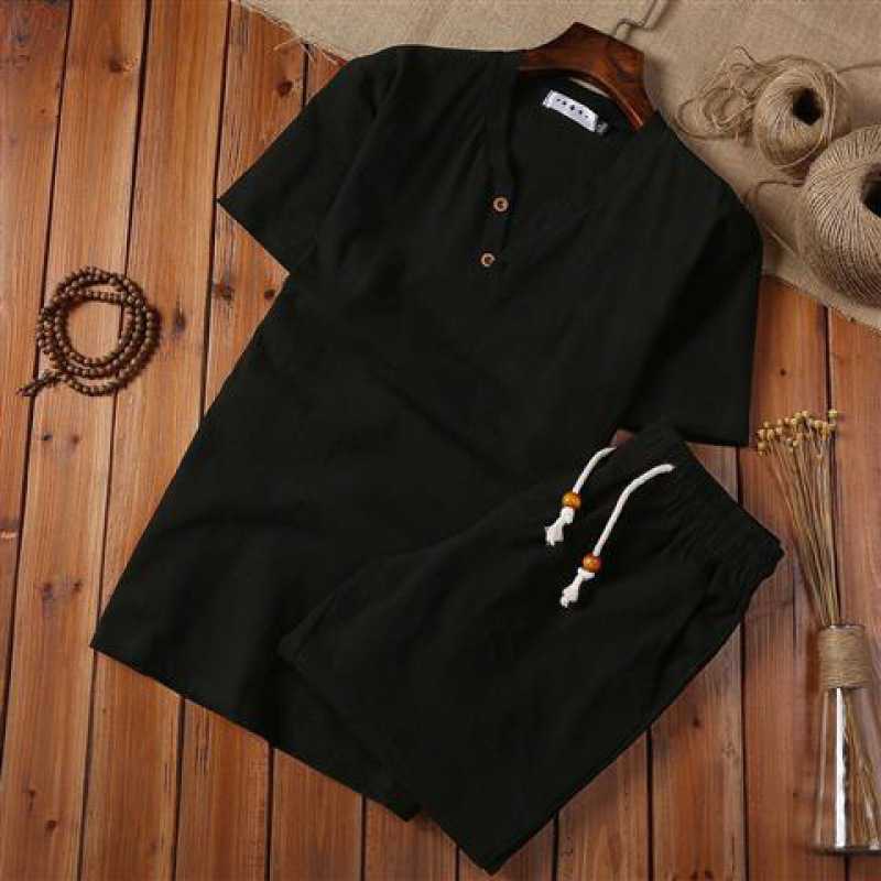 Black 2 Buckle Linen Shorts suit