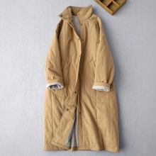 冬季女装夹层风衣外搭文艺百搭夹棉外套薄款舒适长款薄棉衣棉服