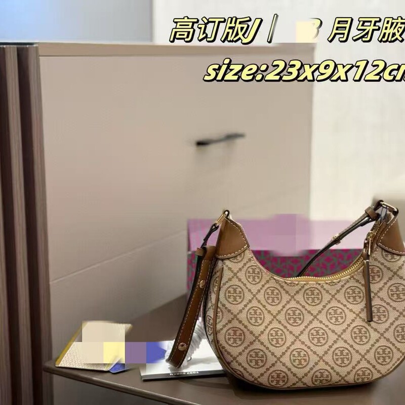 New Torytb Moon Bag Tmonogram Pattern Jacquard Crescent Bag Shoulder Bag Underarm Baguette Women's Bag