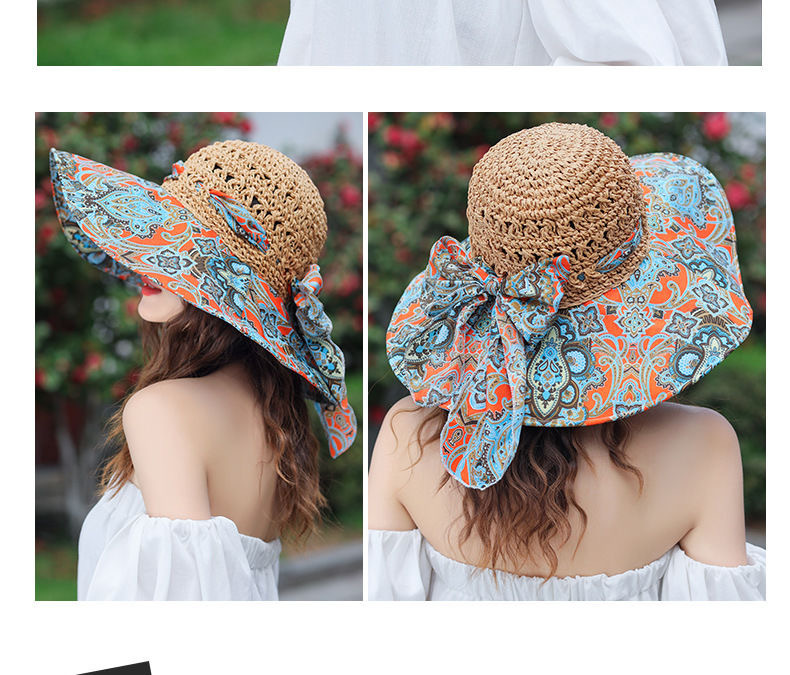 Women's Simple Style Color Block Printing Big Eaves Sun Hat display picture 1