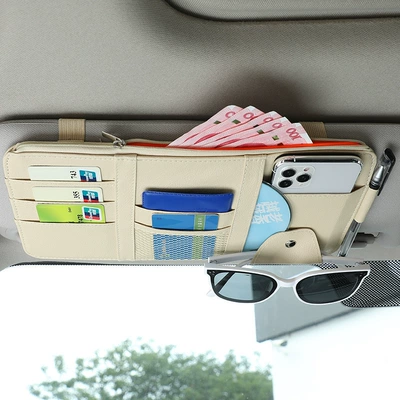 Cross-Border Car Sun Visor Glasses Car Glasses Clip/Bill Clip - beige-with-chain