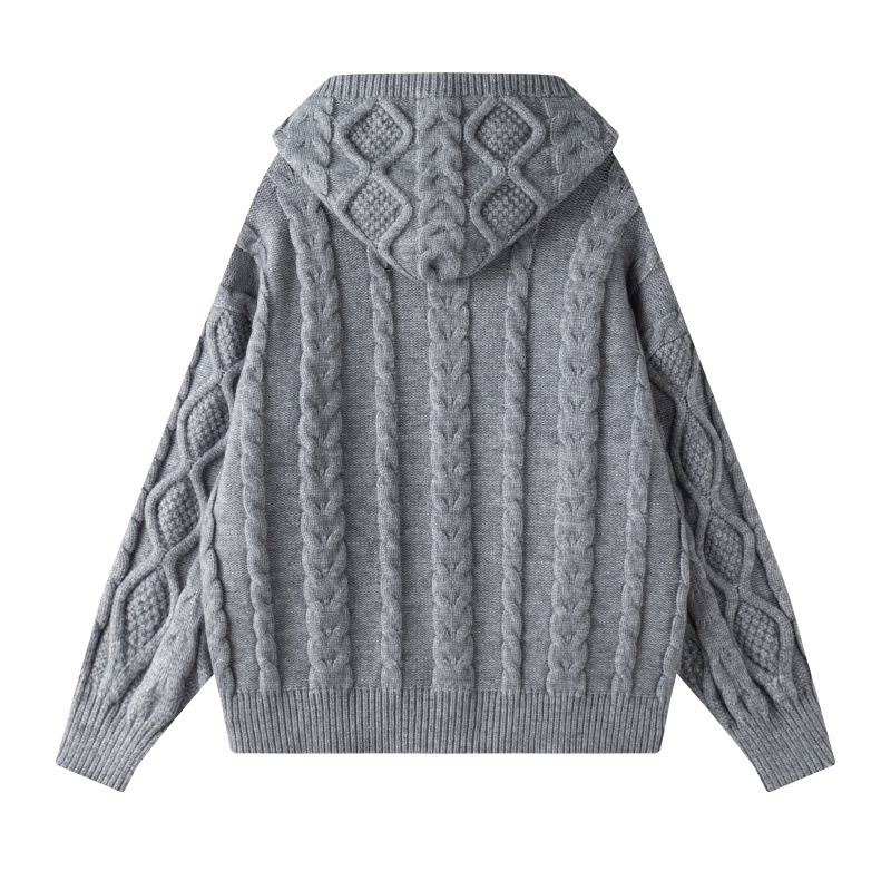 Otoño y invierno nuevo jersey con capuz de torsión suéter de punto hombre cremallera casual engrosado calentamiento cardigan suéter de aire