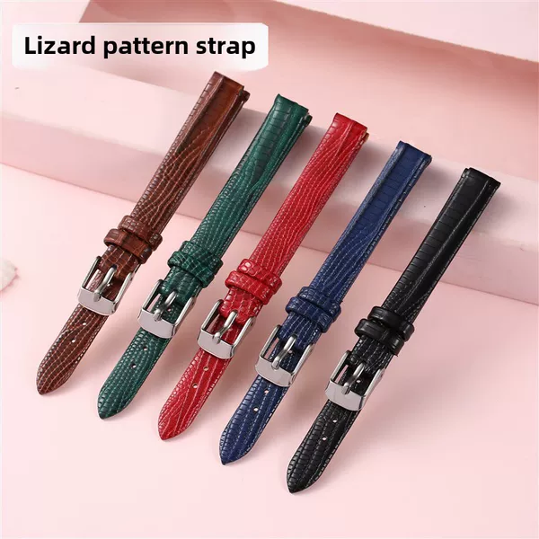 Glossy Bamboo-Patterned Crocodile-Textured Genuine Leather Watch Strap with Multi-Color Pin Buckle, Unisex Lizard Leather Replacement Watch Band Accessory