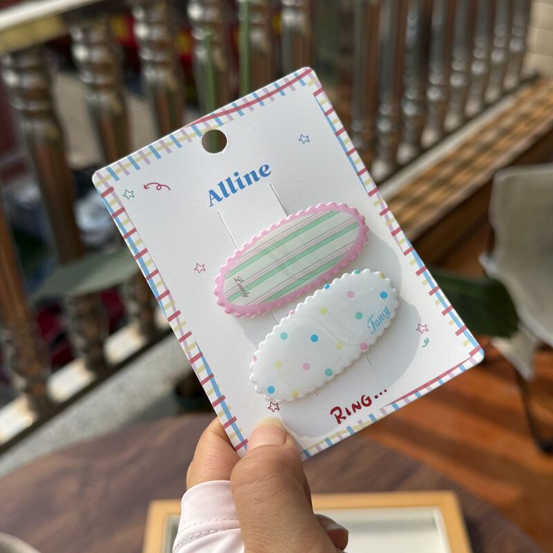 Alline 新しいキャンディーカラーのアクリルサイドクリップストライプラウンドビーズポリドーラミンかわいい甘い気質ヘアピン|undefined