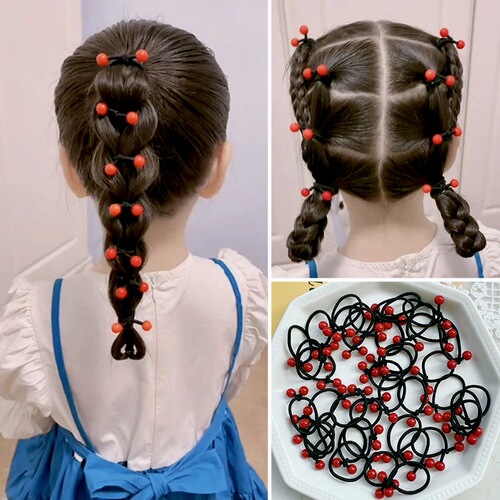 Children's headband female rubber band hair little girl small hair band big red bean high elastic and durable girls hair band