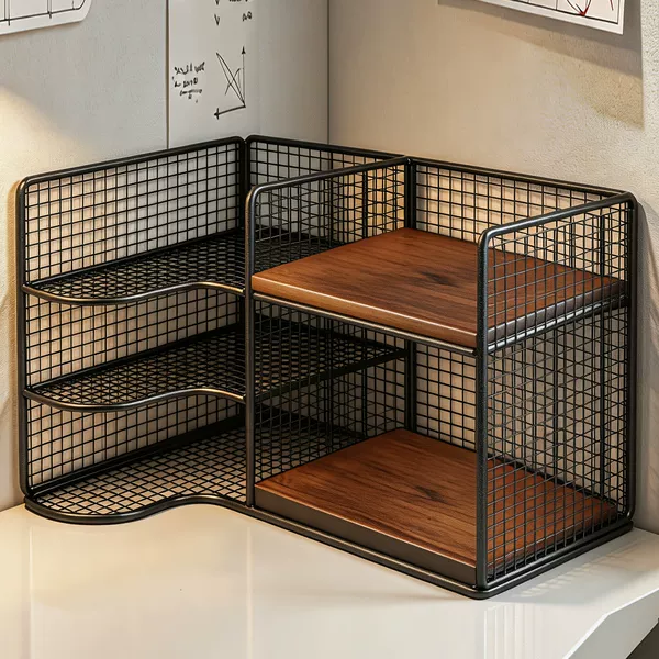 Corner bookshelf workstation, corner storage cabinet, multi-layer shelf on the table, office desk surface file and document display rack