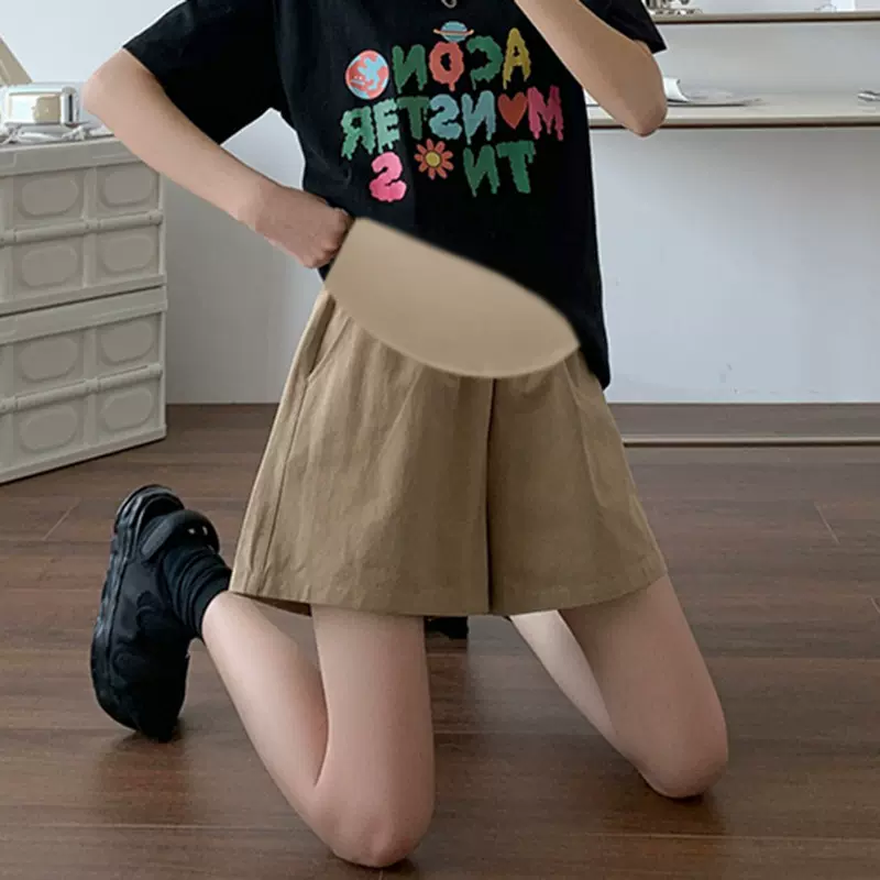 孕妇裤子冰丝棉麻短裤阔腿裤宽松显瘦A字工装短裤休闲运动外穿大