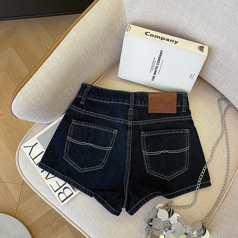 New Trendy Fashion Style for a Youthful Look: Embroidered Denim Shorts with Loose Fit and Pockets for Women
