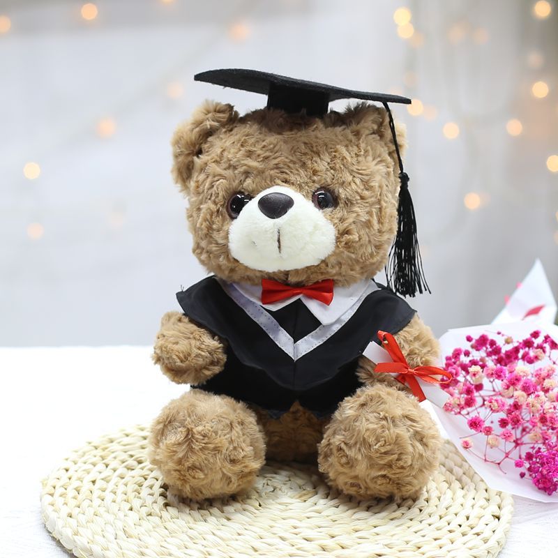 Venta al por mayor de uniformes de licenciatura, maestría, oso de doctorado, juguete de peluche, muñeca de oso graduado, muñeca de trapo impresa, regalo de graduación