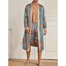 M 49520 Printed Men's Robe Pajama Set ӡ����ʿ˯�� �羳����