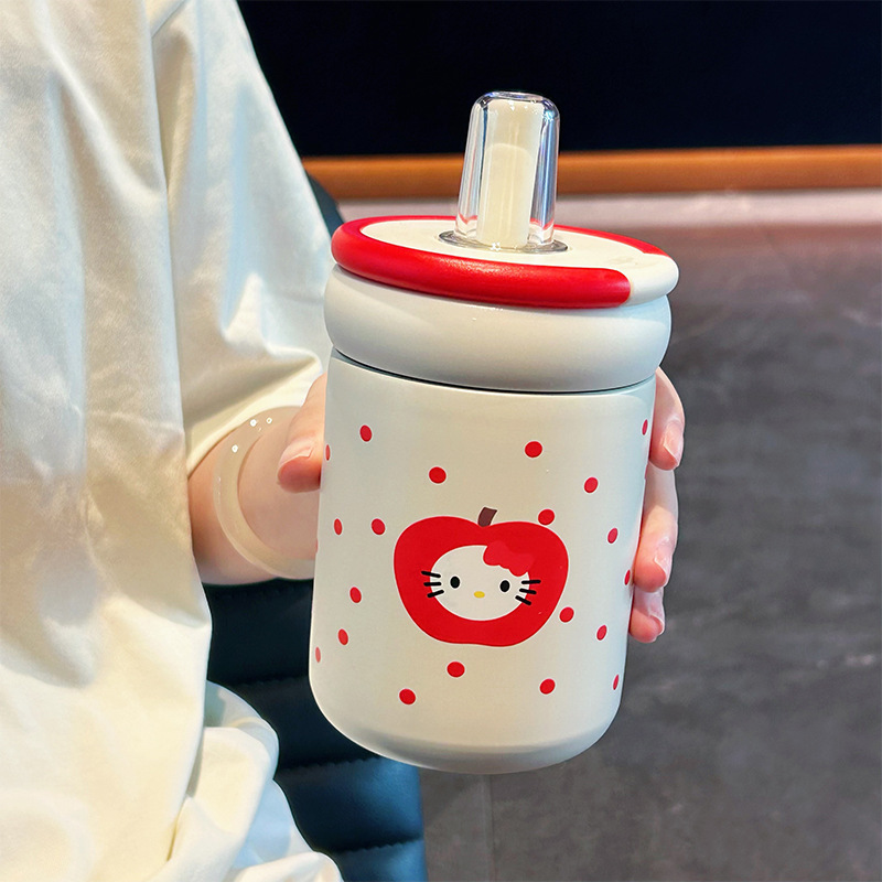 新型ins女子高颜値ストローカップ316ステンレス保温カップ陶磁器内胆カップ学生随行カップ|undefined