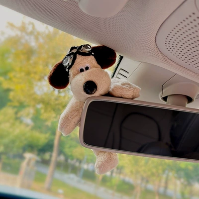 Cute Dog Rearview Mirror Ornament: Car ornaments - pilot-without-clothes-rearview-mirror-ornament