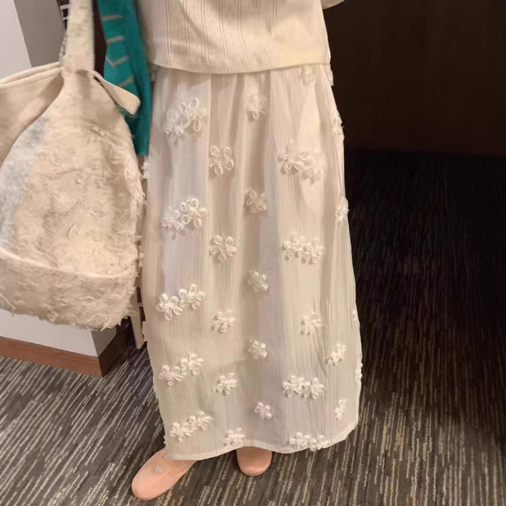 Three dimensional shiffon skirt, Korean style, french style, high-quality style, flowered, high waist
