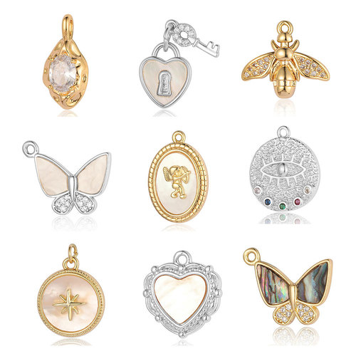 Seven beads peach heart shell butterfly abalone shell copper zircon pendant butterfly cupid eyes bee jewelry accessories