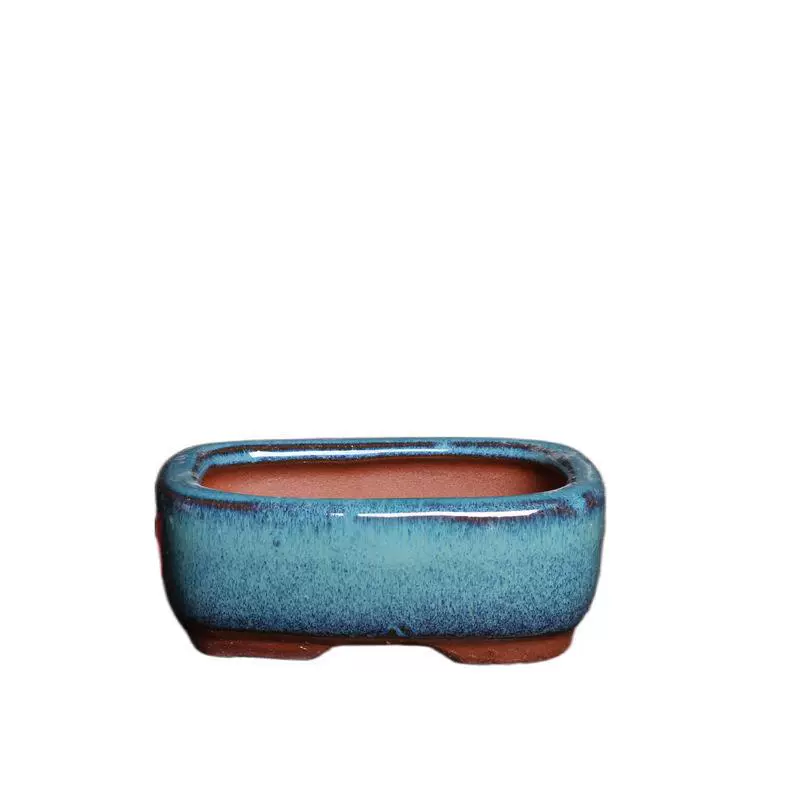 Mini Bonsai Pot (Micro-Landscape Basin) Glazed Ceramic, Rounded Corners with Drainage, 8.3×6.2×3.2 cm