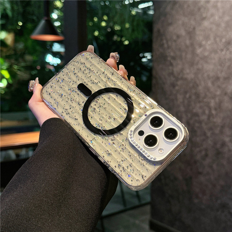 适用iphone17手机壳瓦楞磁吸壳苹果17promax镶钻闪粉17pro透明壳|undefined