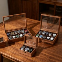 新品手表盒胡桃木纹首饰盒多位玻璃开窗展示手表收纳盒亚马逊批发