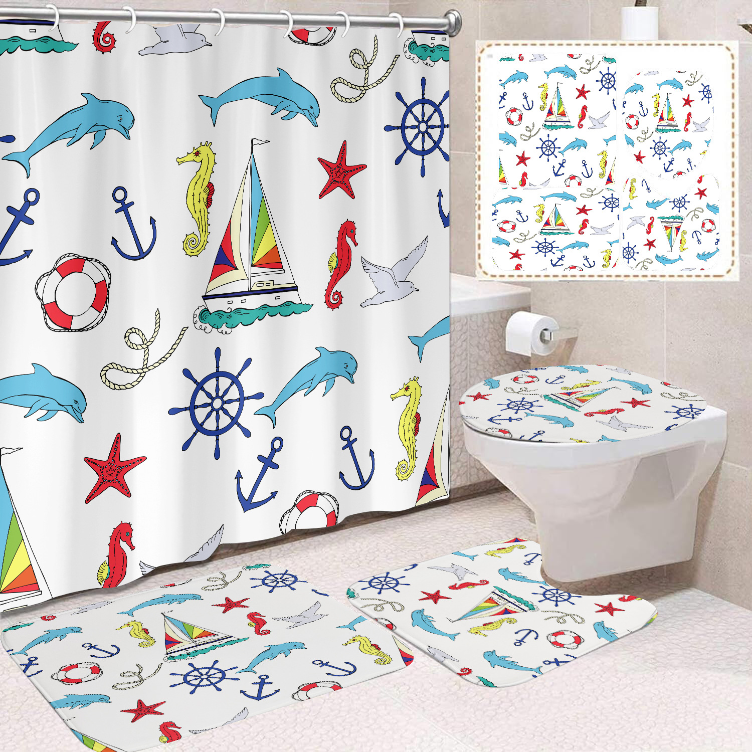 Cortina de ducha de poliéster con estampado digital de animales, impermeable, creativa, para baño, de Amazon, transfronteriza