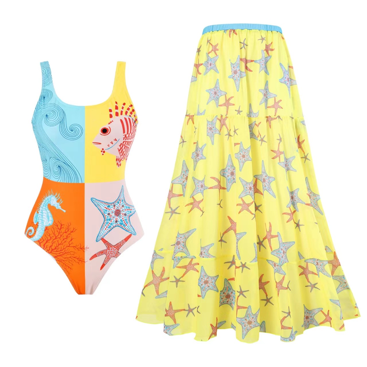 Women's Marine Style Color Block Starfish 2 Pieces Set One Piece Swimwear display picture 6