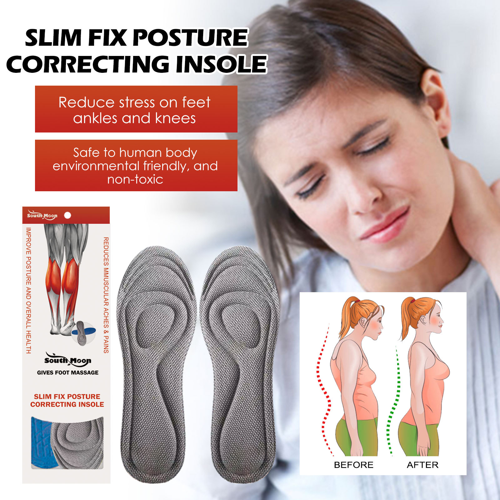 Moon South pose correction insole relieves joint pain and repair hunchback correction foot breathable insole_voghion.com