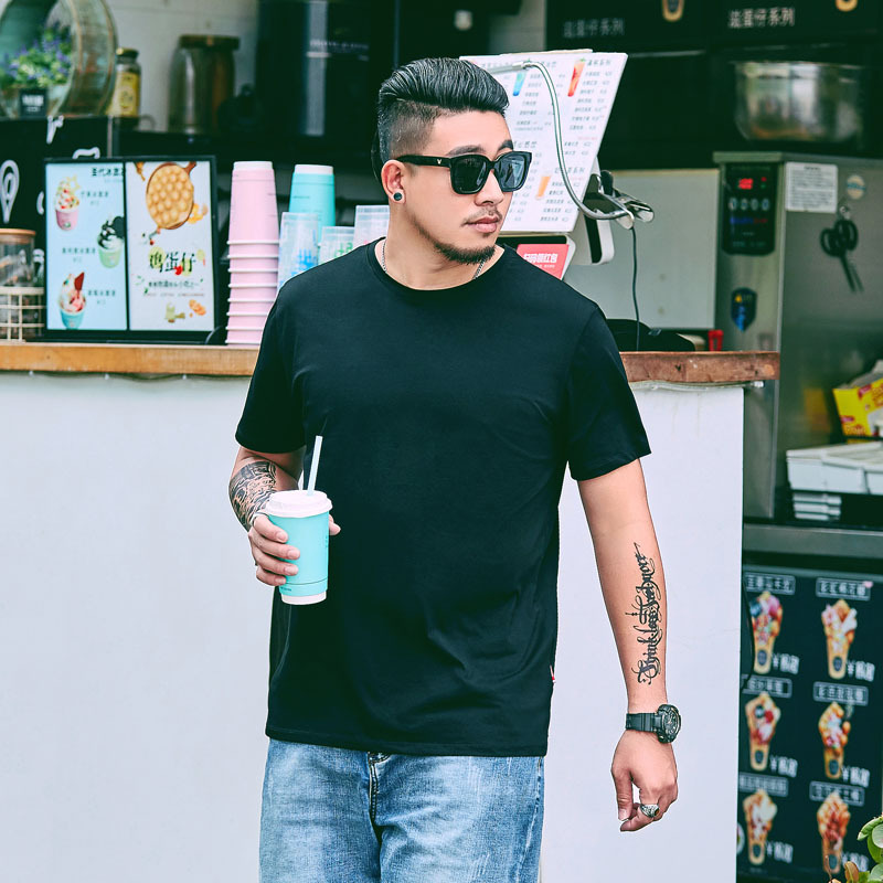 Summer Main Push Large Size Men's Solid Color Fatty Net Edition Short-sleeved T-shirt Plus Large Edition Loose Simple T1661