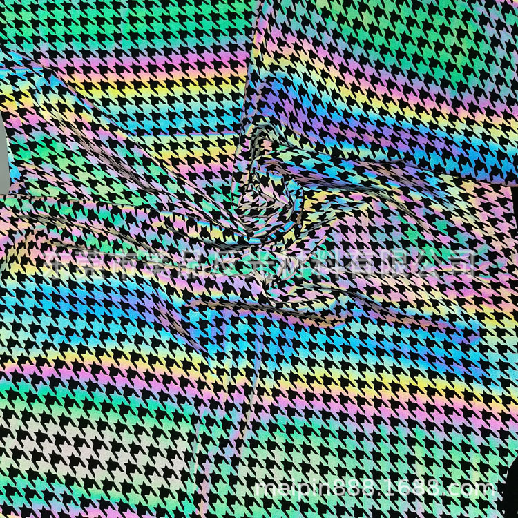 七彩反光印花布反光布印花弹力布幻彩反光图案