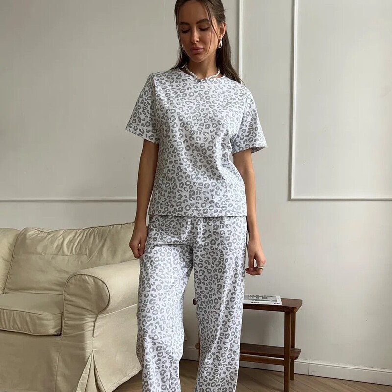 Cross-Border Hot-Selling Women's Loungewear Leopard Print Women's Pajama Set with Long Pants, Fashionable and Casual, Cotton-Like Comfort Cross-Border Hot-Selling Women's Loungewear Leopard Print Women's Pajama Set with Long Pants, Fashionable and Casual, Cotton-Like Comfort
