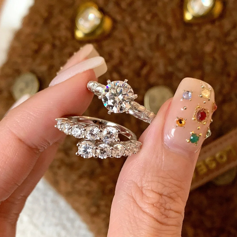 Vintage ring met geborstelde zirkonia voor dames, modieus, exclusief, verfijnd, veelzijdig, hoogwaardig, open wijsvingerring_voghion.com