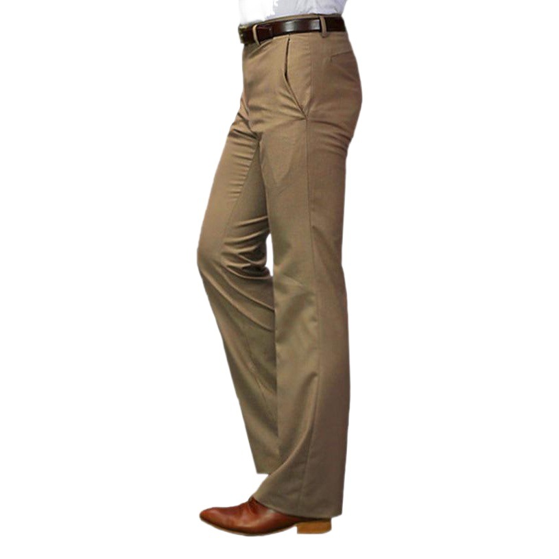 2018 nuevo Micro cuerno pantalones de traje de hombre casual británico de negocios de color caqui drapeado sin planchar pantalones de traje de pierna ancha